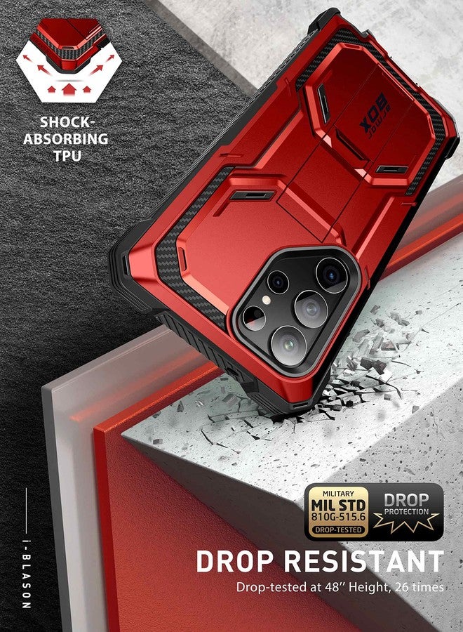 آي-بلاسون جراب i-Blason Armorbox مصمم خصيصًا لهاتف Samsung Galaxy S23 Ultra، مزود بمسند وحزام تثبيت، [إطاران أماميان] جراب متين يغطي كامل الجسم مع واقي شاشة مدمج [يدعم بصمة الإصبع] (أحمر) - Image 3